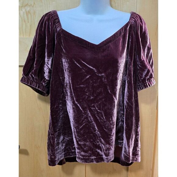 Velvet Burgundy Top Womens XL By LOFT cottage core granny core - Picture 1 of 5